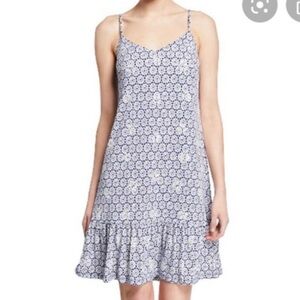 Michael Michael Kors Twilight Blue Spaghetti Strap White Printed Sun Dress Sz Xs